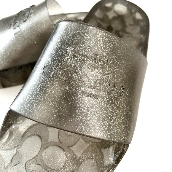 NWOB COACH Ulyssa Slide Silver Glitter Transparent Size 8 Rubber Pool Beach - Picture 3 of 9